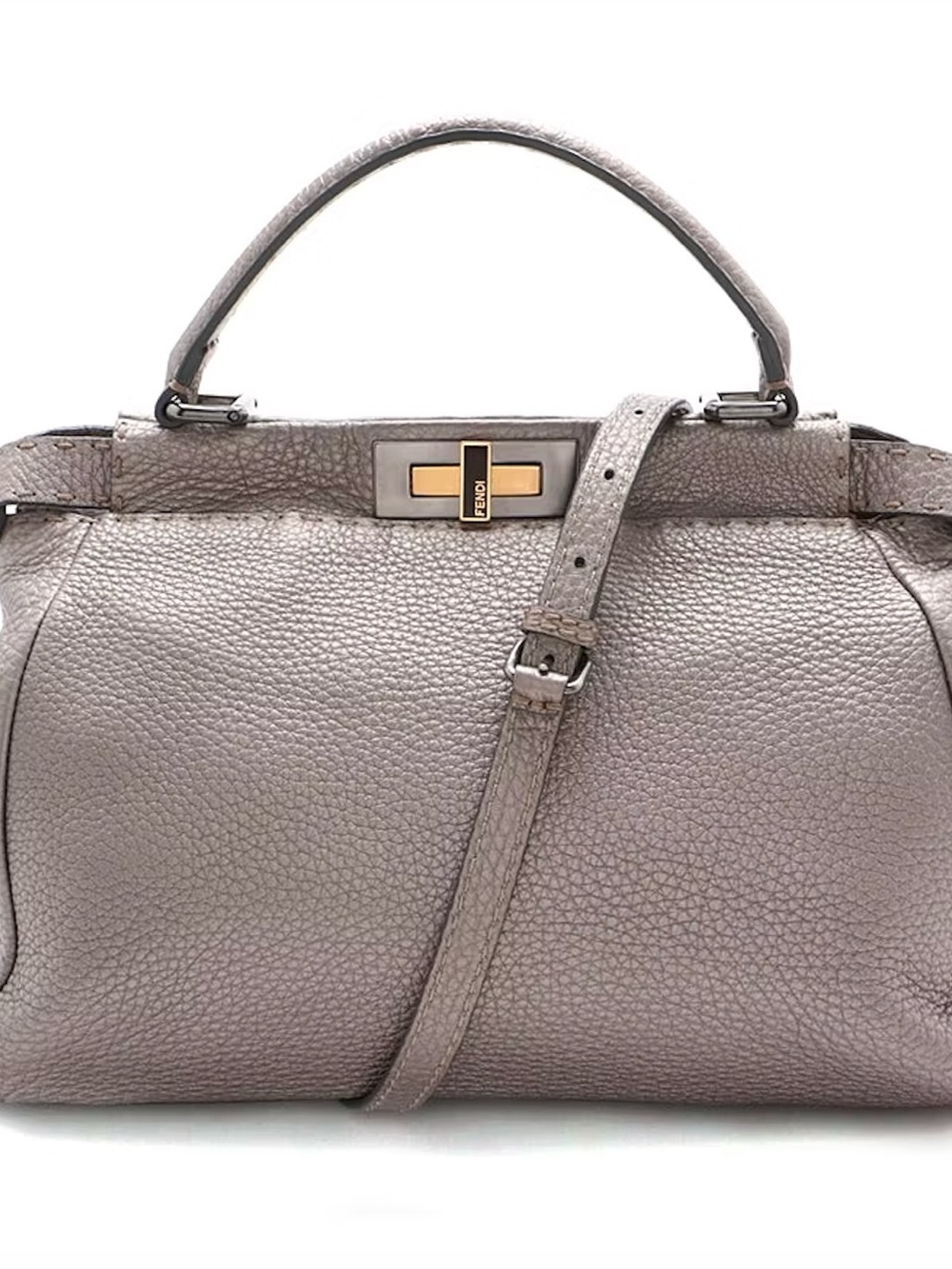 Fendi Medium Gray Leather Selleria Peekaboo Bag - Picture 14 of 16